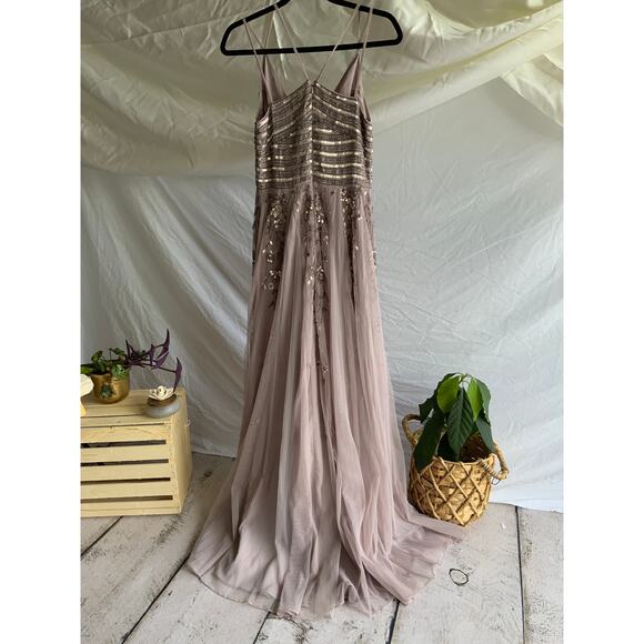 ASOS Formal Beaded Gown Size 2 Champagne Strappy Fit And Flare Prom - Picture 4 of 4